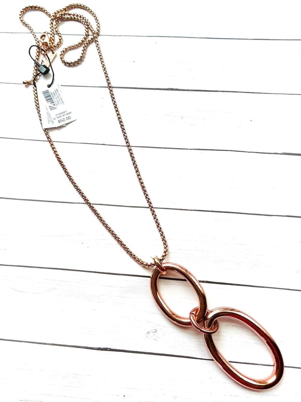 NEW NWT White House Black Market WHBM Rose Gold Long Oval Link Necklace $52 Tag
